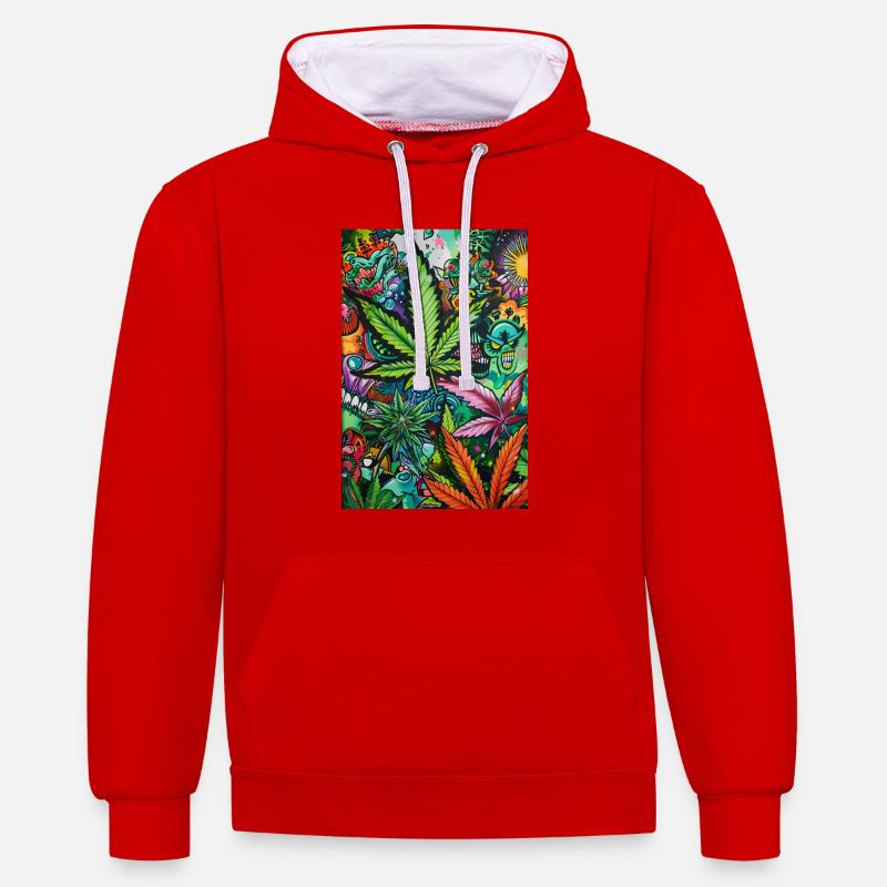Psychedelic Leaf World - Sweat à capuche contrasté - rouge/blanc