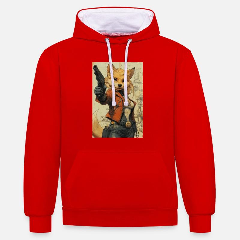 Fuchs Heldin Westernlook - Kontrast-Hoodie - Rot/Weiß