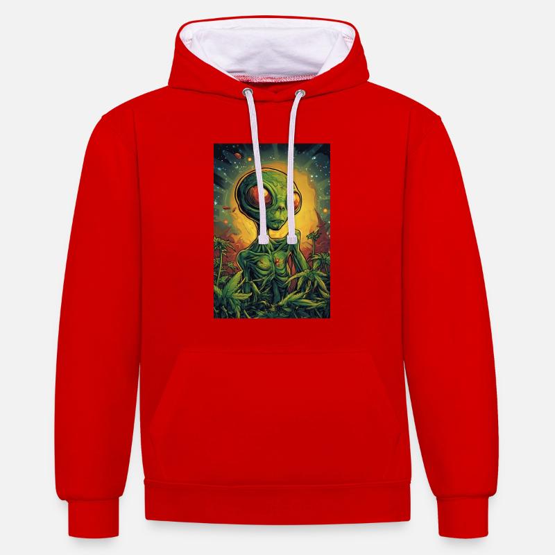 Œil néon extraterrestre de la jungle - Sweat à capuche contrasté - rouge/blanc