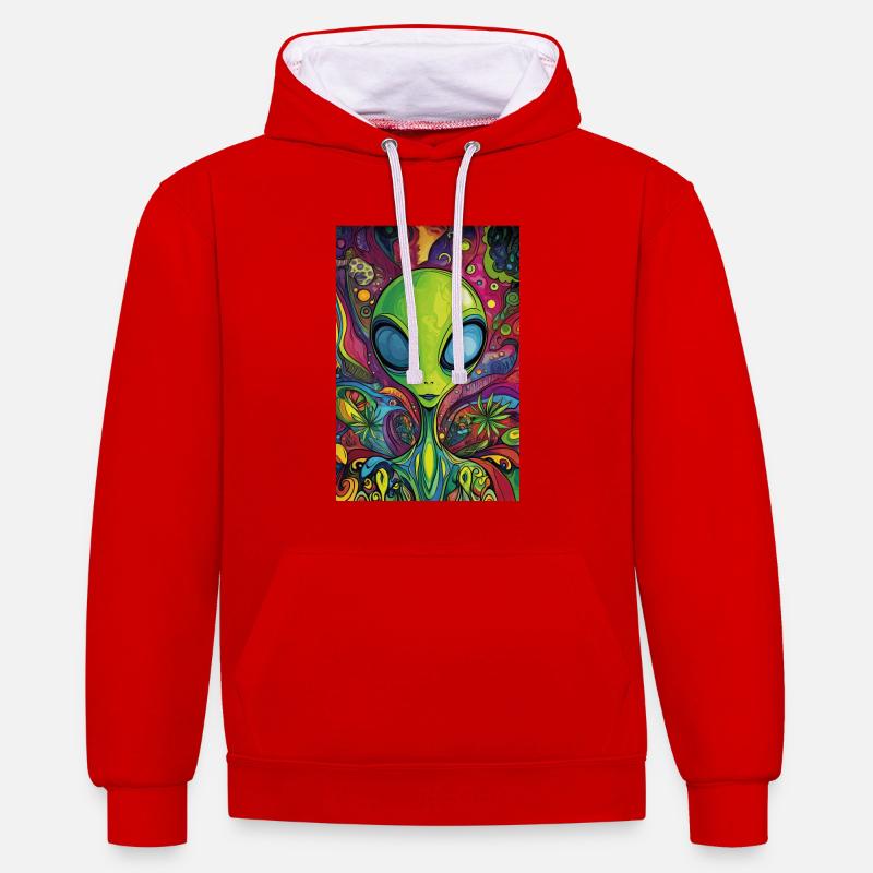 Affluence néon extraterrestre psychédélique - Sweat à capuche contrasté - rouge/blanc