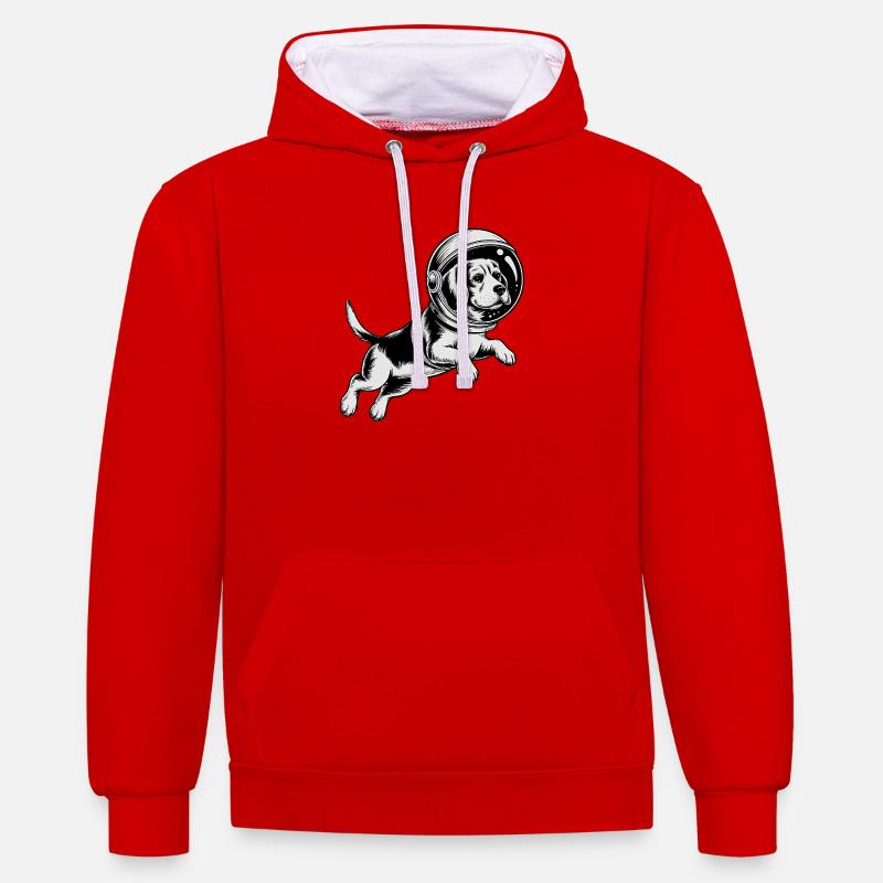 Beagle in Space - Cool Astonomy Logo - Kontrast-Hoodie - Rot/Weiß