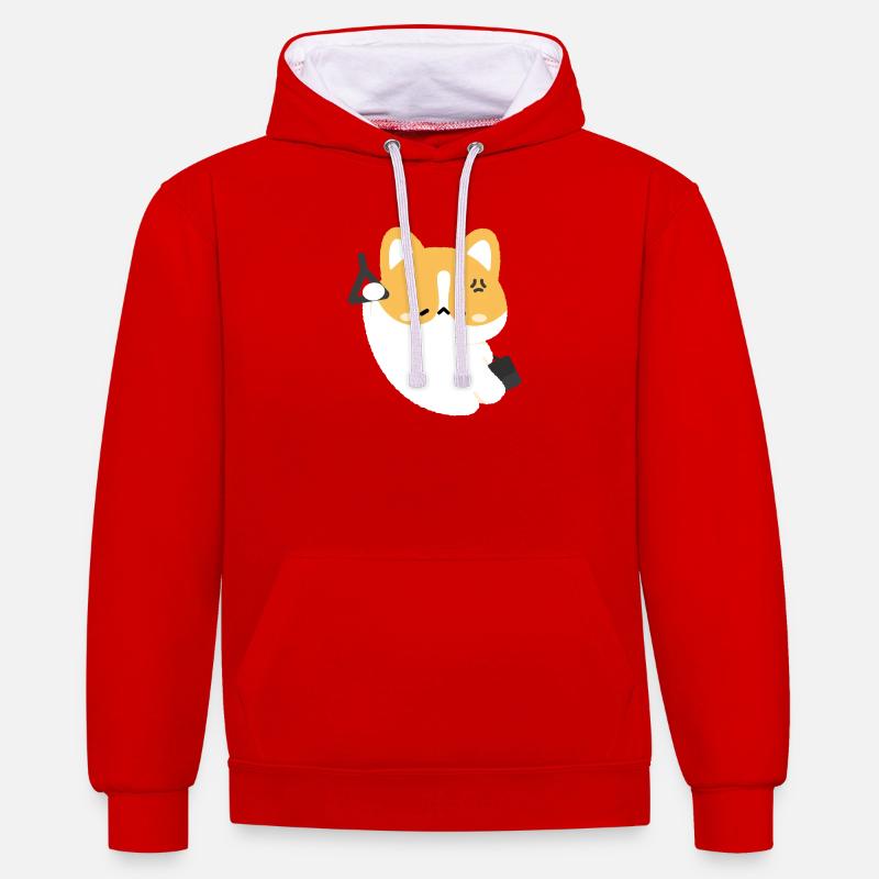 Trajet Corgi fatigué - Sweat à capuche contrasté - rouge/blanc
