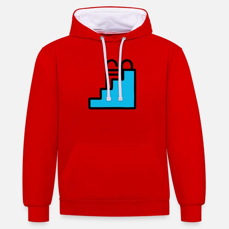 Icône de piscine Échelle de piscine - Sweat à capuche contrasté - rouge/blanc