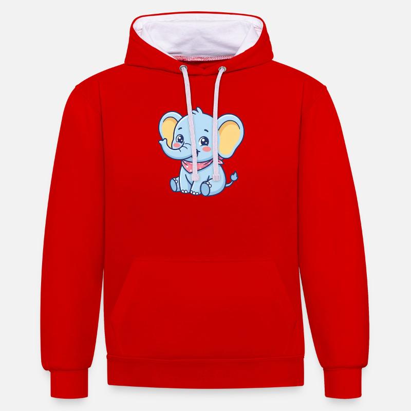 Bandana Bébé Éléphant Bleu - Sweat à capuche contrasté - rouge/blanc