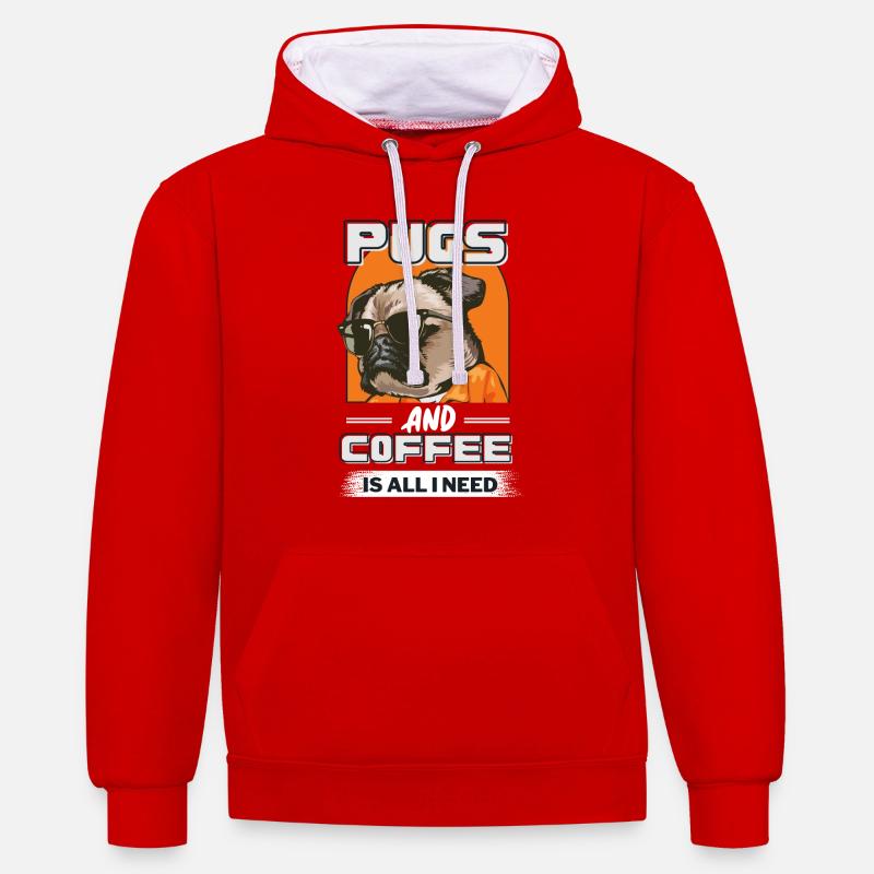 Cooler Mops & Kaffee Must-Have Design - Kontrast-Hoodie - Rot/Weiß
