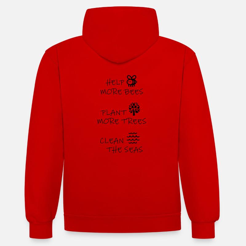 Aide - Planter - Nettoyer - Sweat à capuche contrasté - rouge/blanc