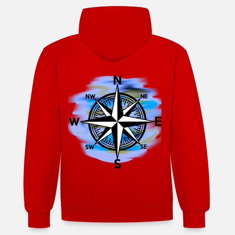 Windrose Kompass maritim Seefahrt - Kontrast-Hoodie - Rot/Weiß