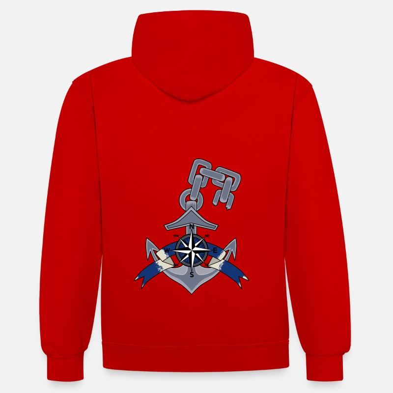 Anchor Windrose compass - Contrast hoodie - red/white