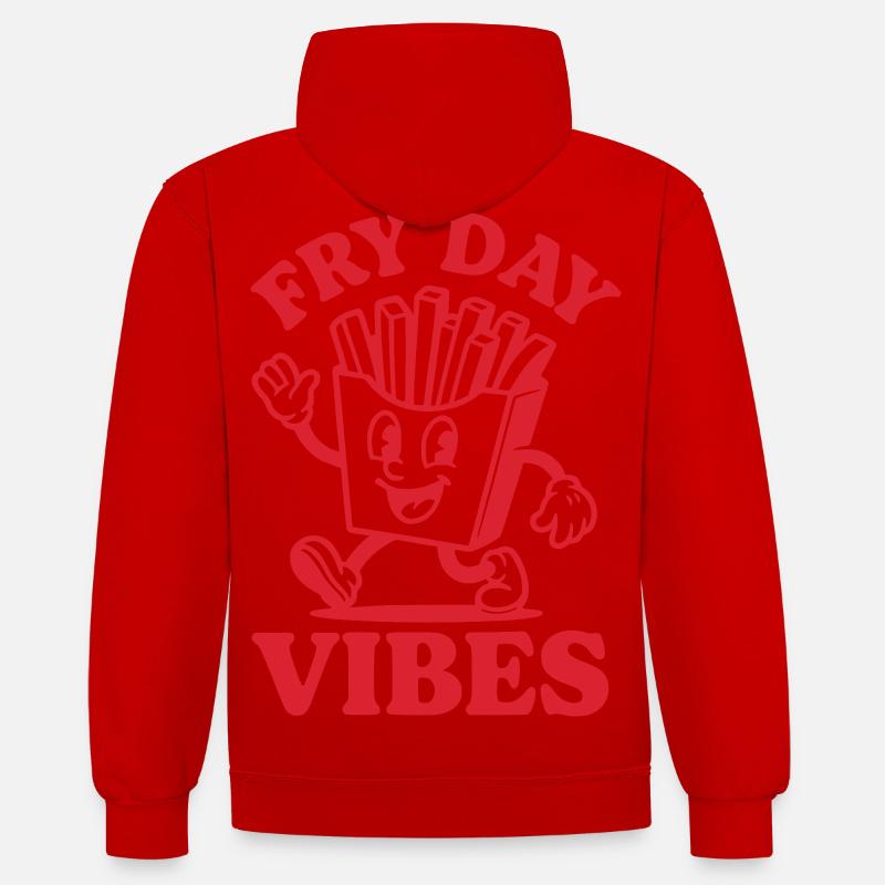 Fry Day Vibes - Drôle de dicton de frites - Sweat à capuche contrasté - rouge/blanc