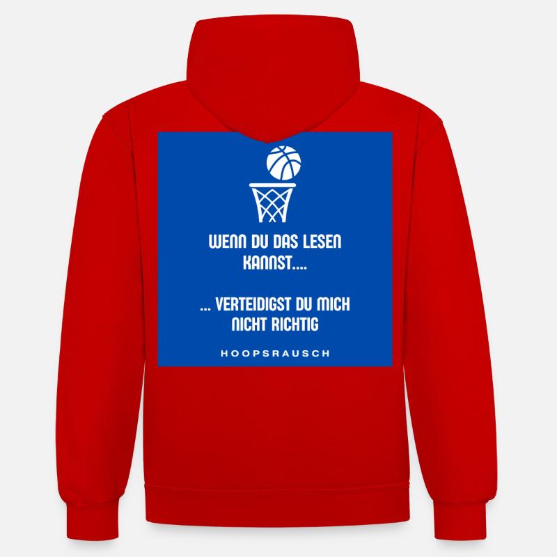Lesen oder Verteidigen Spruch Hoopsrausch - Kontrast-Hoodie - Rot/Weiß