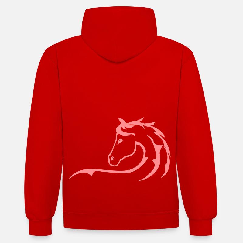 Cheval, chevaux, silhouette de cheval - Sweat à capuche contrasté - rouge/blanc