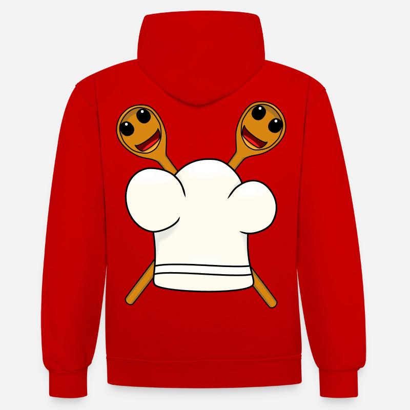 Chef chapeau cuillère en bois - Sweat à capuche contrasté - rouge/blanc