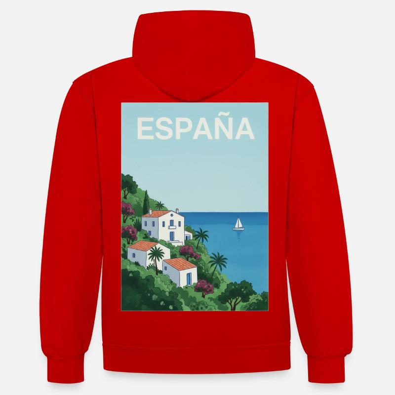 Idylle côtier espagnol - Sweat à capuche contrasté - rouge/blanc