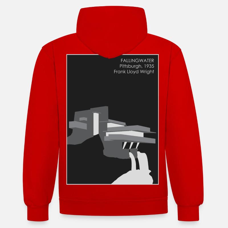 Architecture moderne : Fallingwater - Sweat à capuche contrasté - rouge/blanc