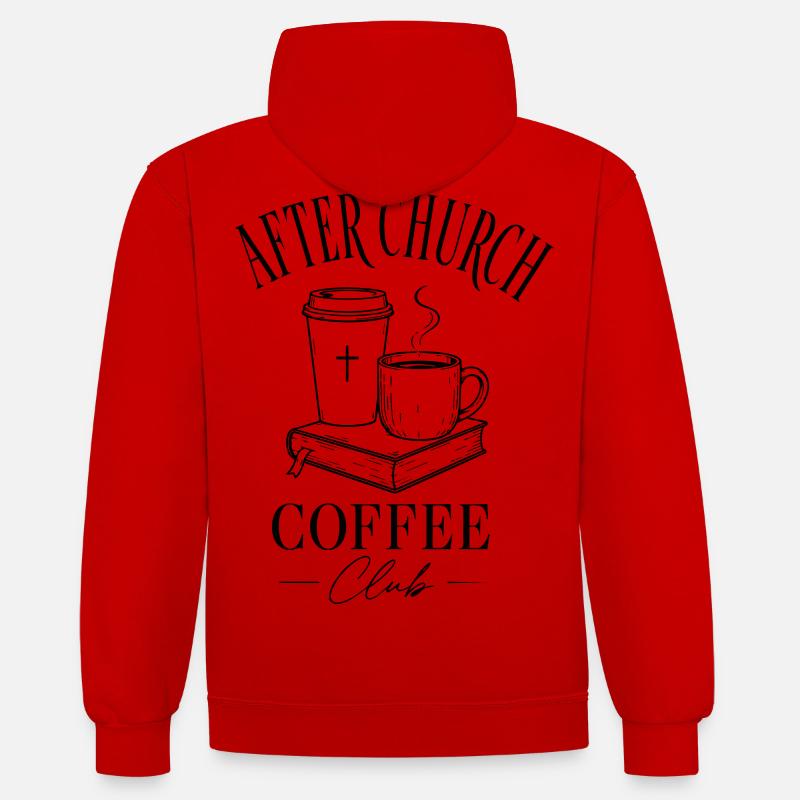 Café de l’église - Sweat à capuche contrasté - rouge/blanc