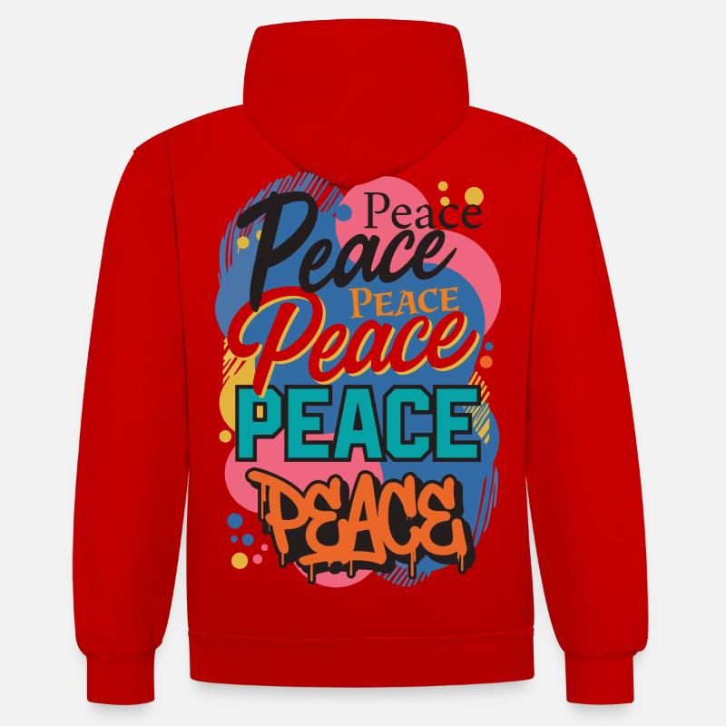 La paix en graffiti - Sweat à capuche contrasté - rouge/blanc