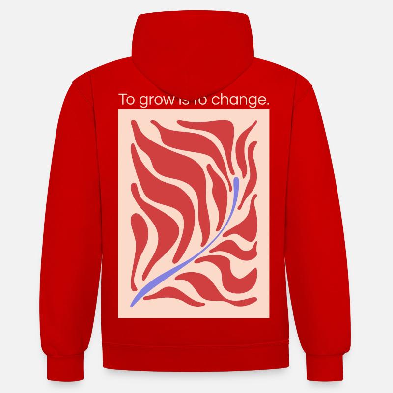 Growth through change – leaf shape pattern - Contrast hoodie - red/white