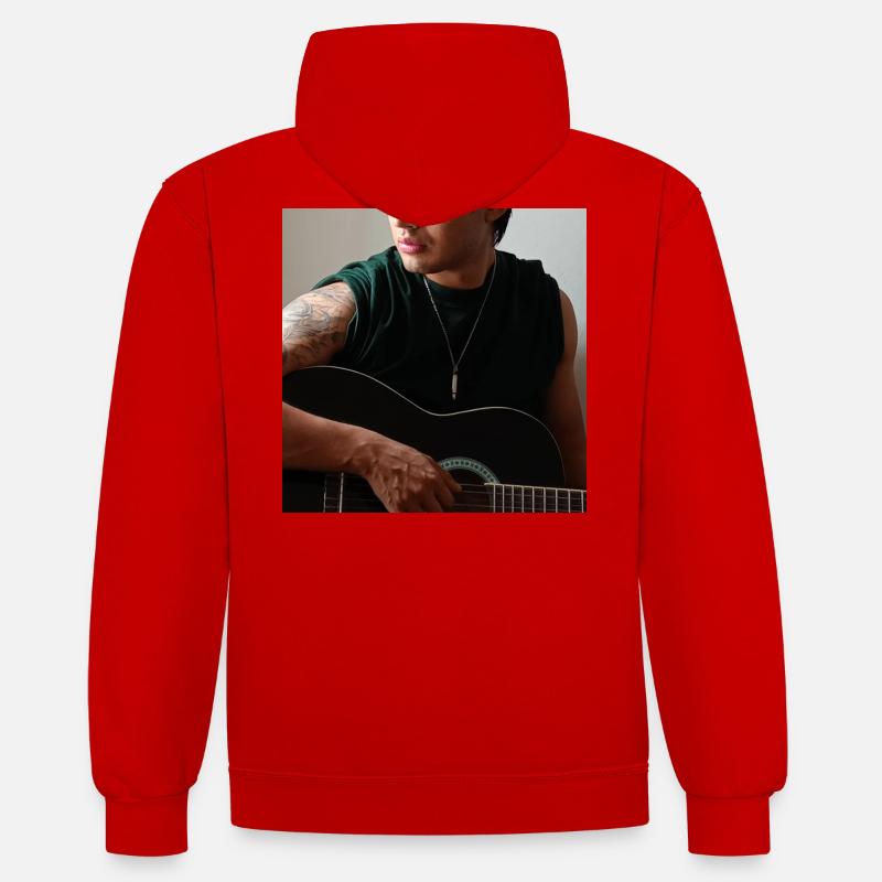 Studio Night Guitar - Kontrast-Hoodie - Rot/Weiß