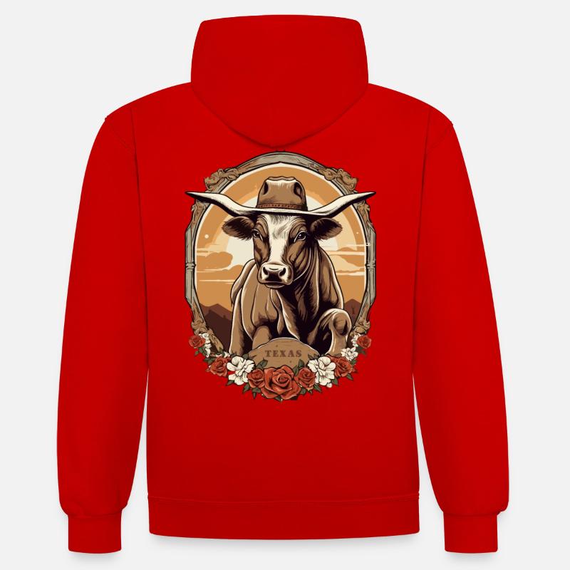 Cavalier de taureau du Texas - Sweat à capuche contrasté - rouge/blanc