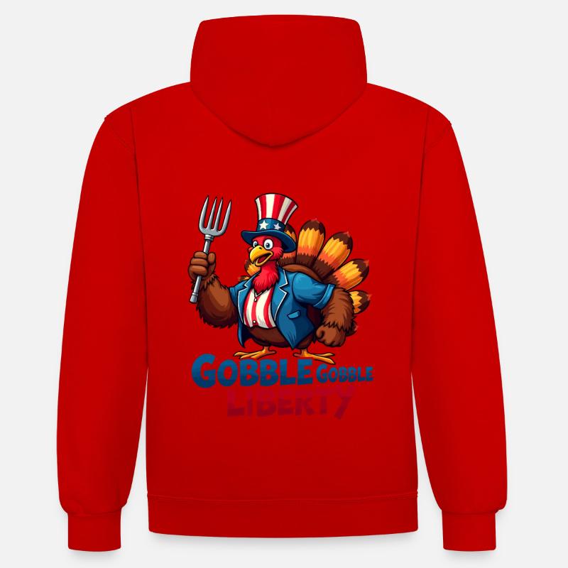 Gobble Gobble Liberty - Kontrast-Hoodie - Rot/Weiß