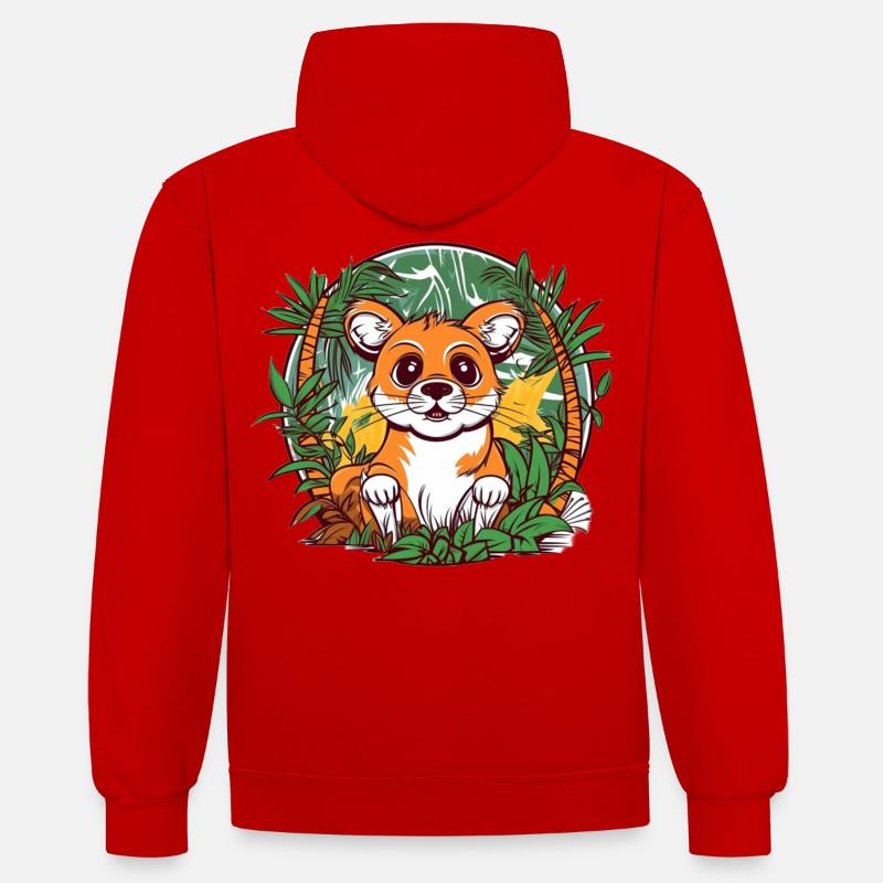 Mignon chaton de la jungle illustration - Sweat à capuche contrasté - rouge/blanc