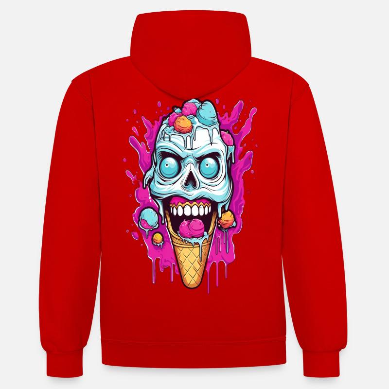 Conception de crème glacée crâne - Sweat à capuche contrasté - rouge/blanc