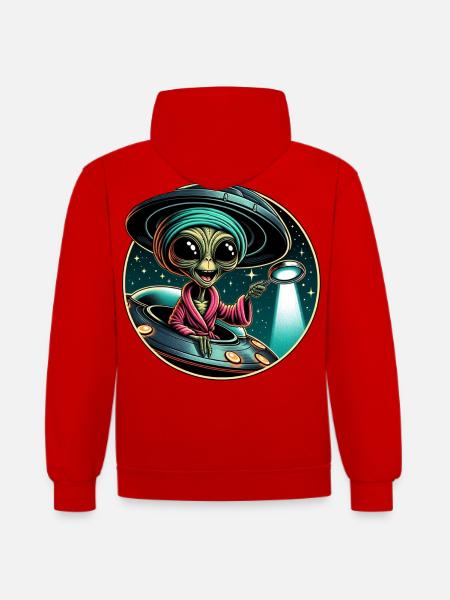 Alien detective in UFO light - Contrast hoodie - red/white