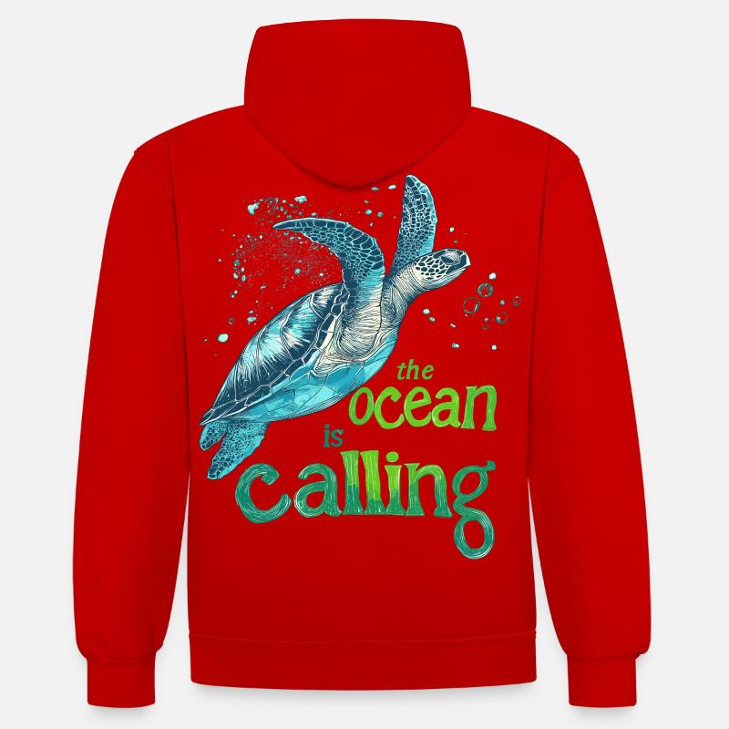 L’appel de l’océan - Turtle Sea - Sweat à capuche contrasté - rouge/blanc