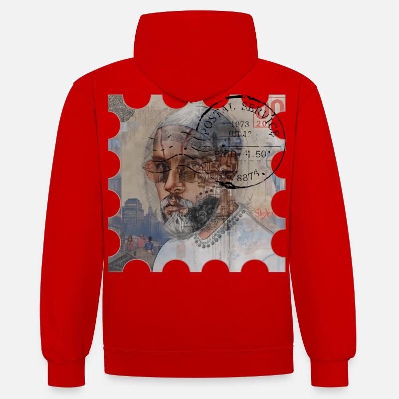 Année POSTALE 2000 - Sweat à capuche contrasté - rouge/blanc
