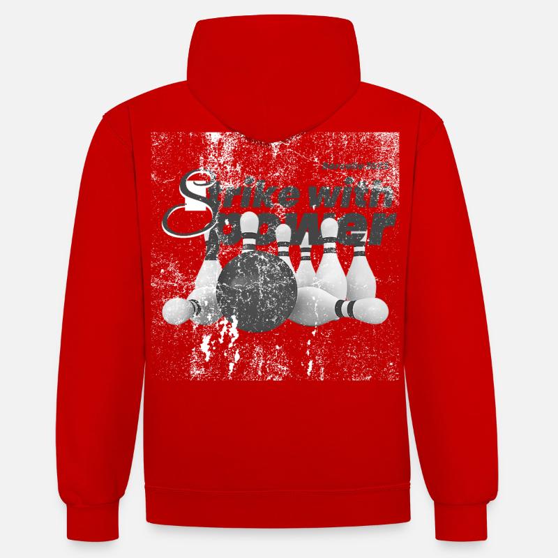 Power Strike, Bowling Grunge - Sweat à capuche contrasté - rouge/blanc