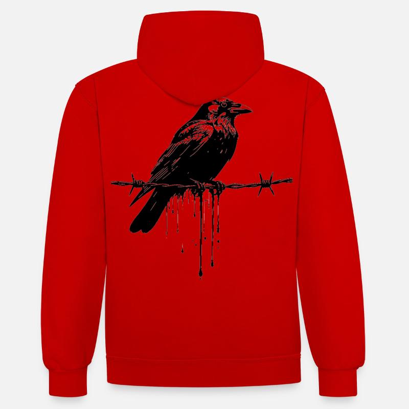 Raven sur l’encre de fil barbelé - Sweat à capuche contrasté - rouge/blanc