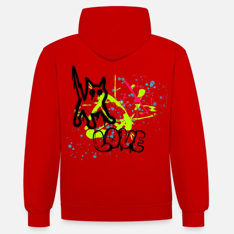 Motif de projections de graffiti néon - Sweat à capuche contrasté - rouge/blanc