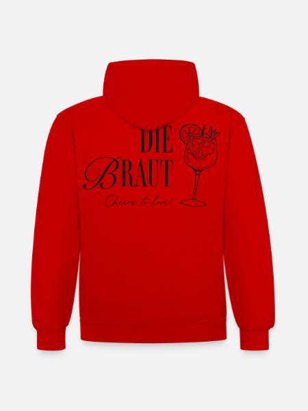 Die Braut: Cheers to Love - Kontrast-Hoodie - Rot/Weiß