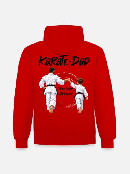 Karate Dad mit Sohn - Kontrast-Hoodie - Rot/Weiß