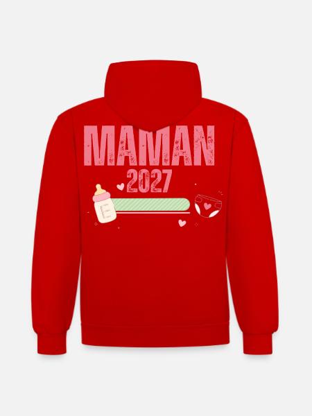 Mutter 2027 Schwangerschaftsankündigung – Werdende Mutter - Kontrast-Hoodie - Rot/Weiß
