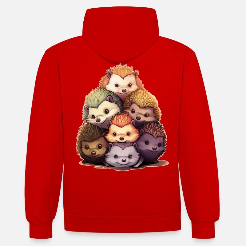 Hérisson - Sweat à capuche contrasté - rouge/blanc