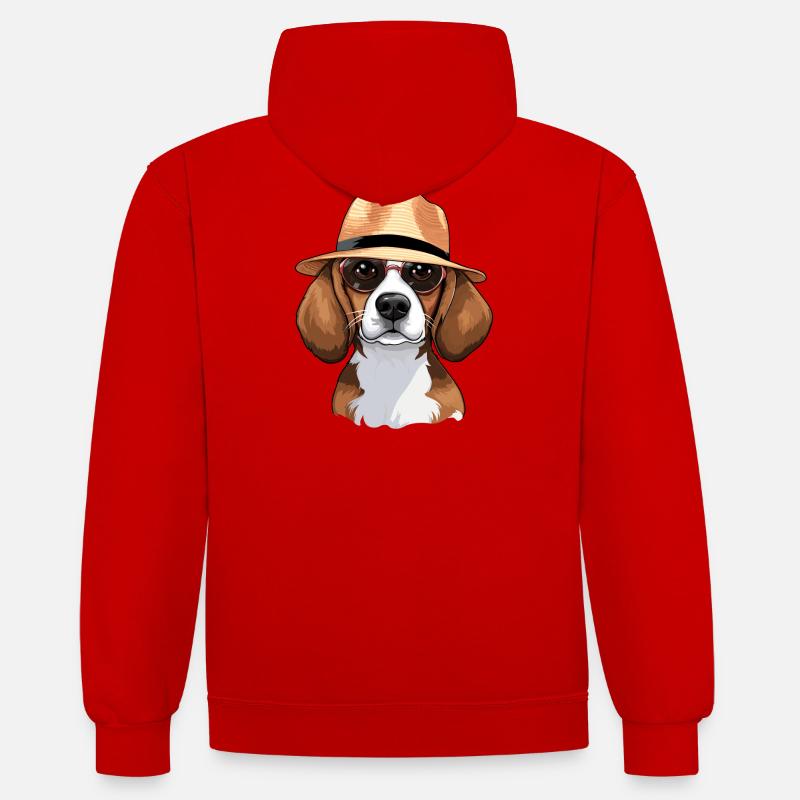 cavalier king charles, beagle, chien - Sweat à capuche contrasté - rouge/blanc