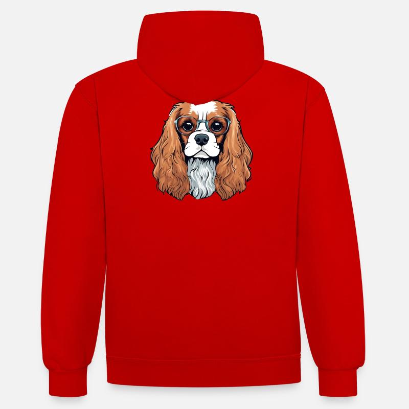 cavalier King Charles, chien, chien mignon - Sweat à capuche contrasté - rouge/blanc