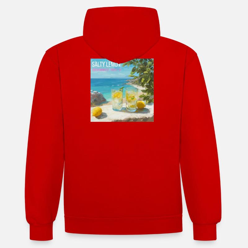 Magic Salt Lemon Beach 87 - Sweat à capuche contrasté - rouge/blanc
