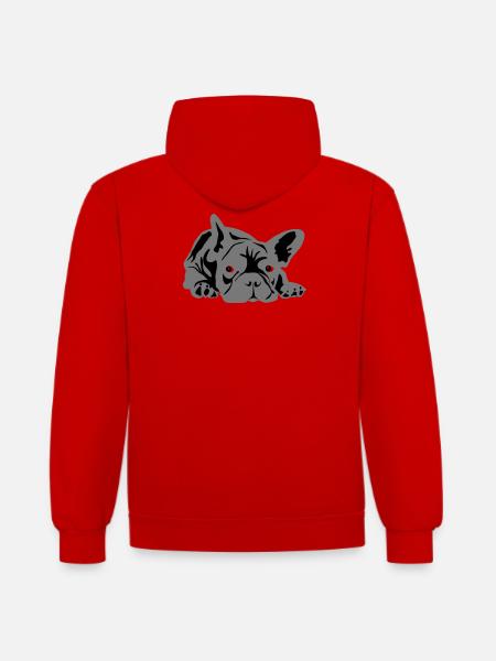 french bulldog 2 colors - Contrast hoodie - red/white