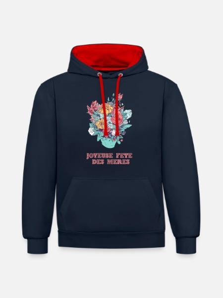 Joyeuse fête des mères - Sweat à capuche contrasté - bleu marine/rouge
