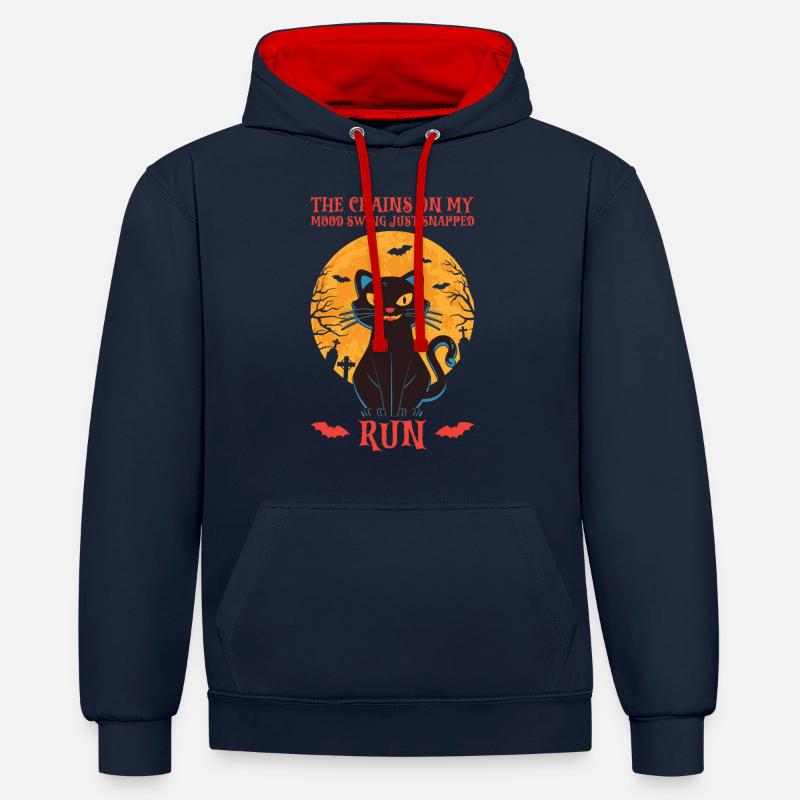 Sorcière chat d’Halloween - Sweat à capuche contrasté - bleu marine/rouge