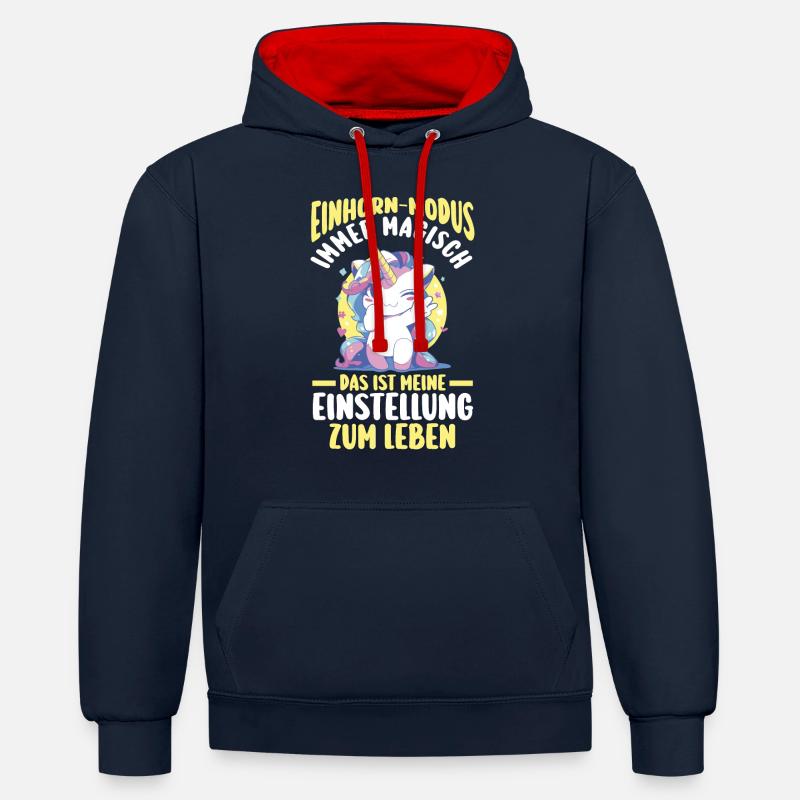 Licorne - Sweat à capuche contrasté - bleu marine/rouge