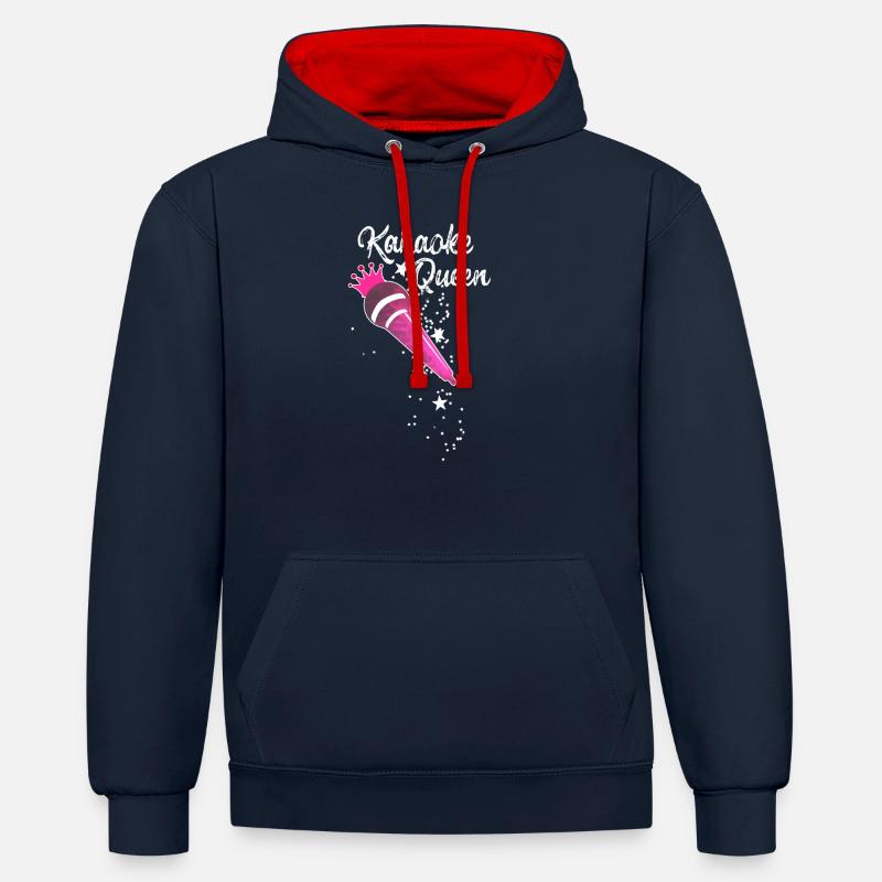 Karaoké Queen,Karaoké,Microphone,Étoiles,Étoile - Sweat à capuche contrasté - bleu marine/rouge