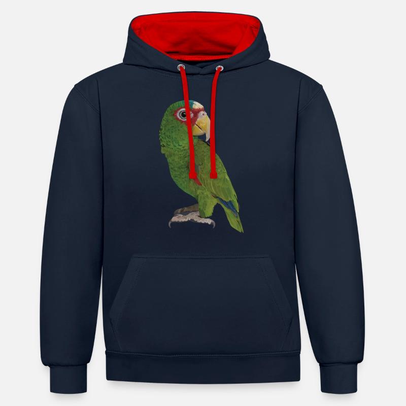 Le perroquet à front blanc - Sweat à capuche contrasté - bleu marine/rouge