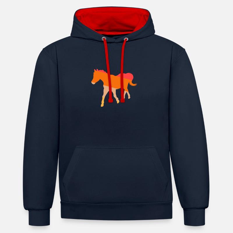 Monter à cheval - Sweat à capuche contrasté - bleu marine/rouge