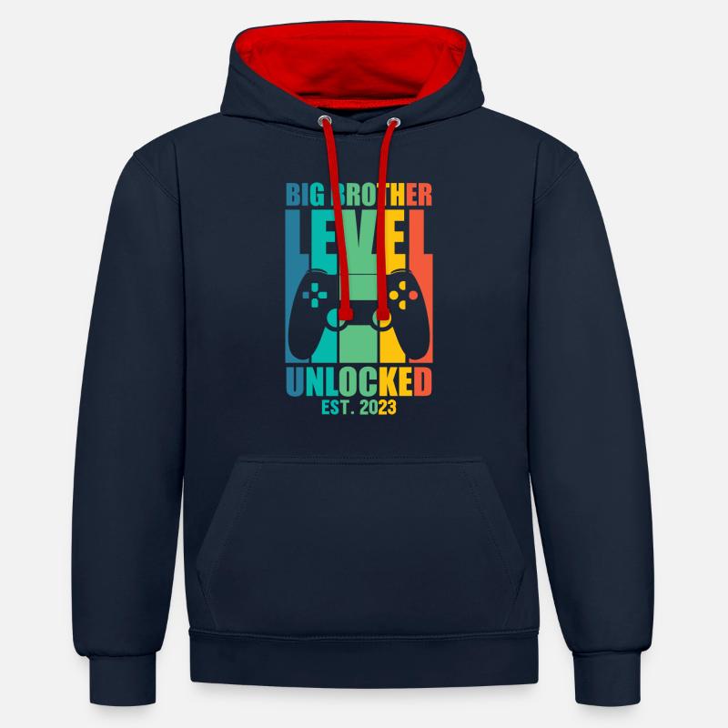 Passez à Big Bro 2023 conception de jeu cool - Sweat à capuche contrasté - bleu marine/rouge