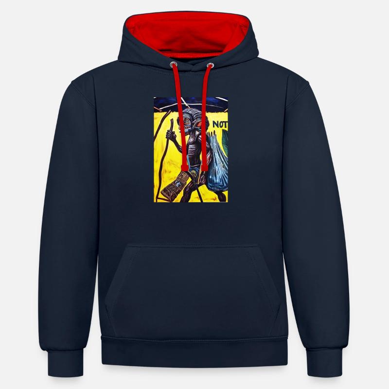 chasseur51 fm - Sweat à capuche contrasté - bleu marine/rouge