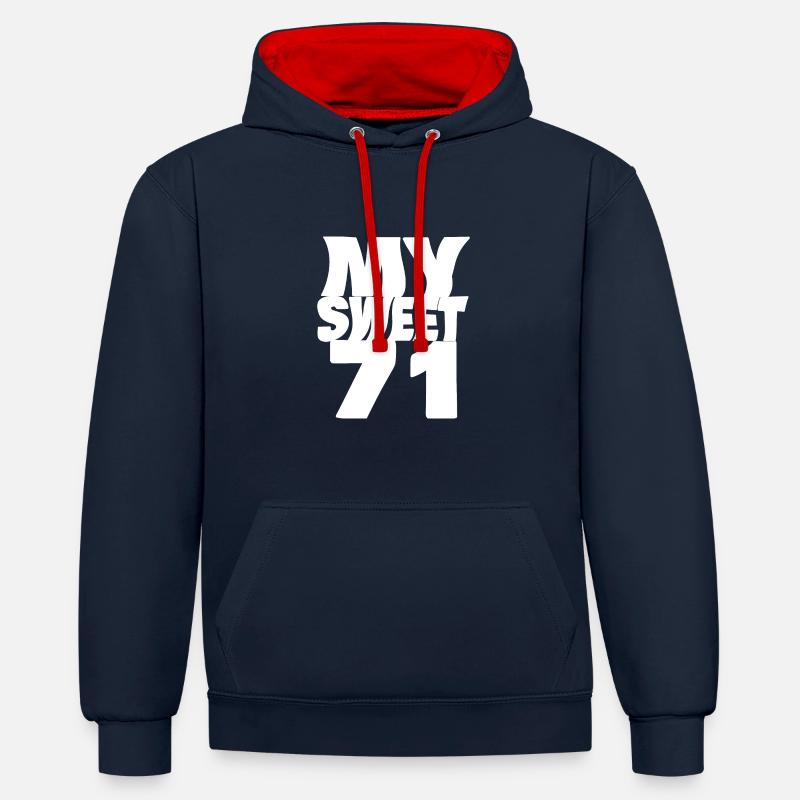 Doux 71 - Sweat à capuche contrasté - bleu marine/rouge