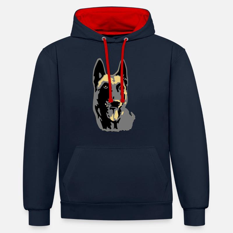 tete malinois - Sweat à capuche contrasté - bleu marine/rouge